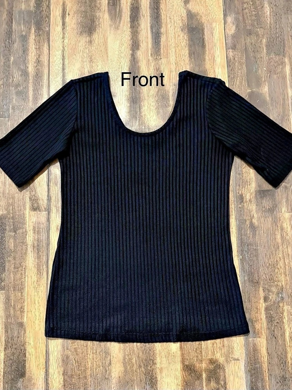 Decree Black Ribbed Scoop-Neck Tee Shirt XL Like New
